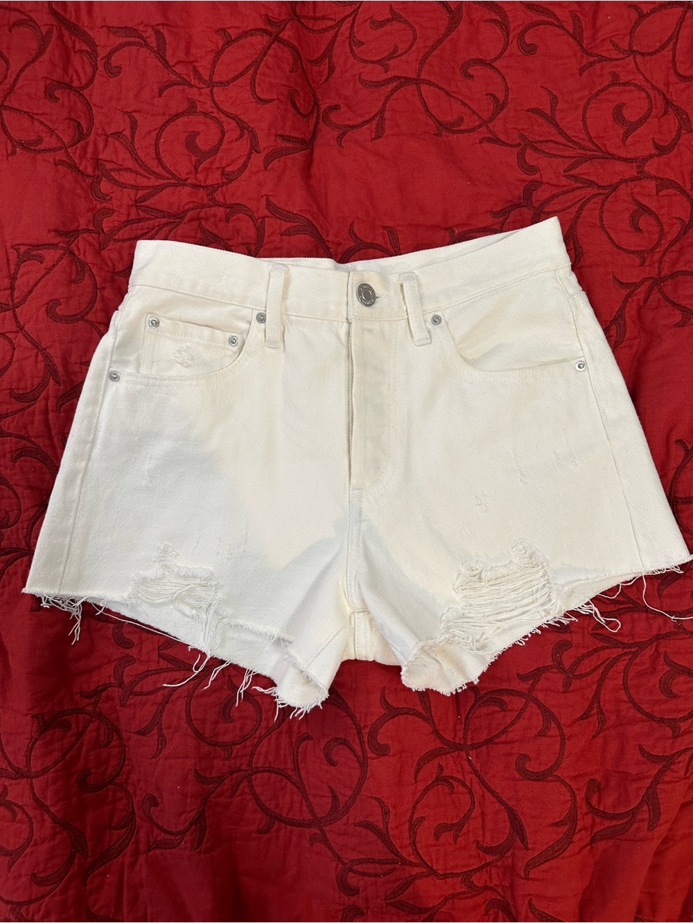 Z Supply White Distressed High-Rise Denim Shorts